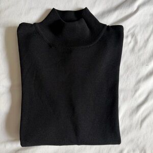 Sydney Easton Silk Cotton Blend Black Mock Neck Lightweight Sweater Minimalist